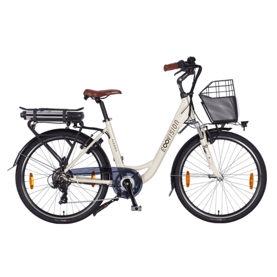 E-Vision Alegria 26 inch elektrische fiets - beschikbaar in zwart, blauw, crème en wit E-Vision Alegria 26 inch elektrische fiets - beschikbaar in zwart, blauw, crème en wit